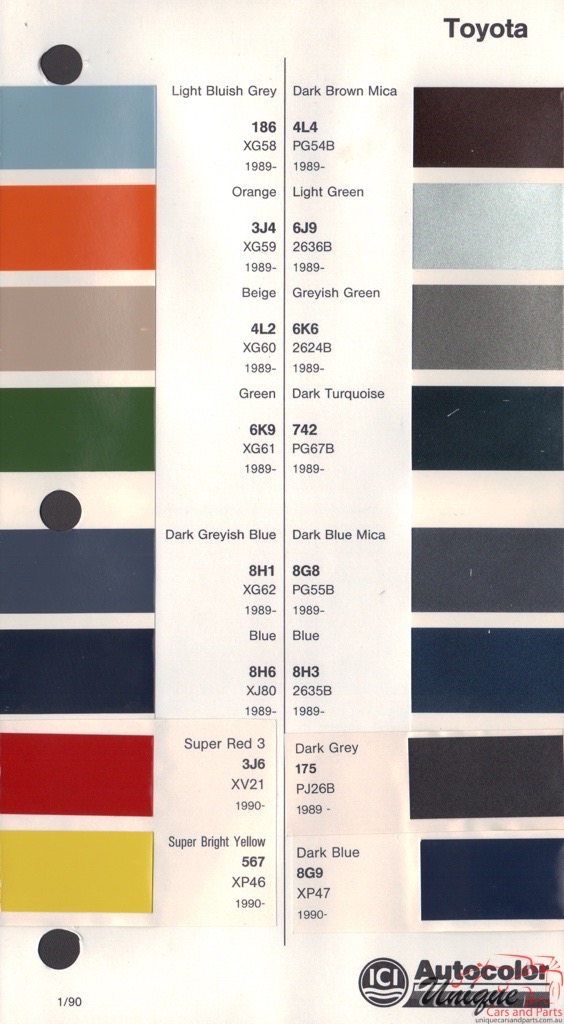 Toyota Paint Chart Color Reference